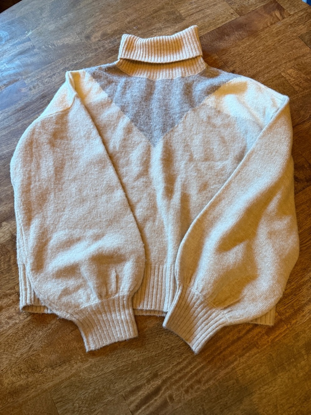 Cozy Cream Turtleneck Balloon-Sleeve Sweater